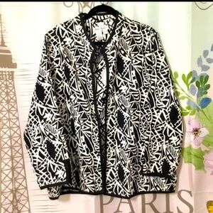 Ulla Popken~Black And White~Open Blazer Jacket~Plus Size 16/18~Floral Ethnic